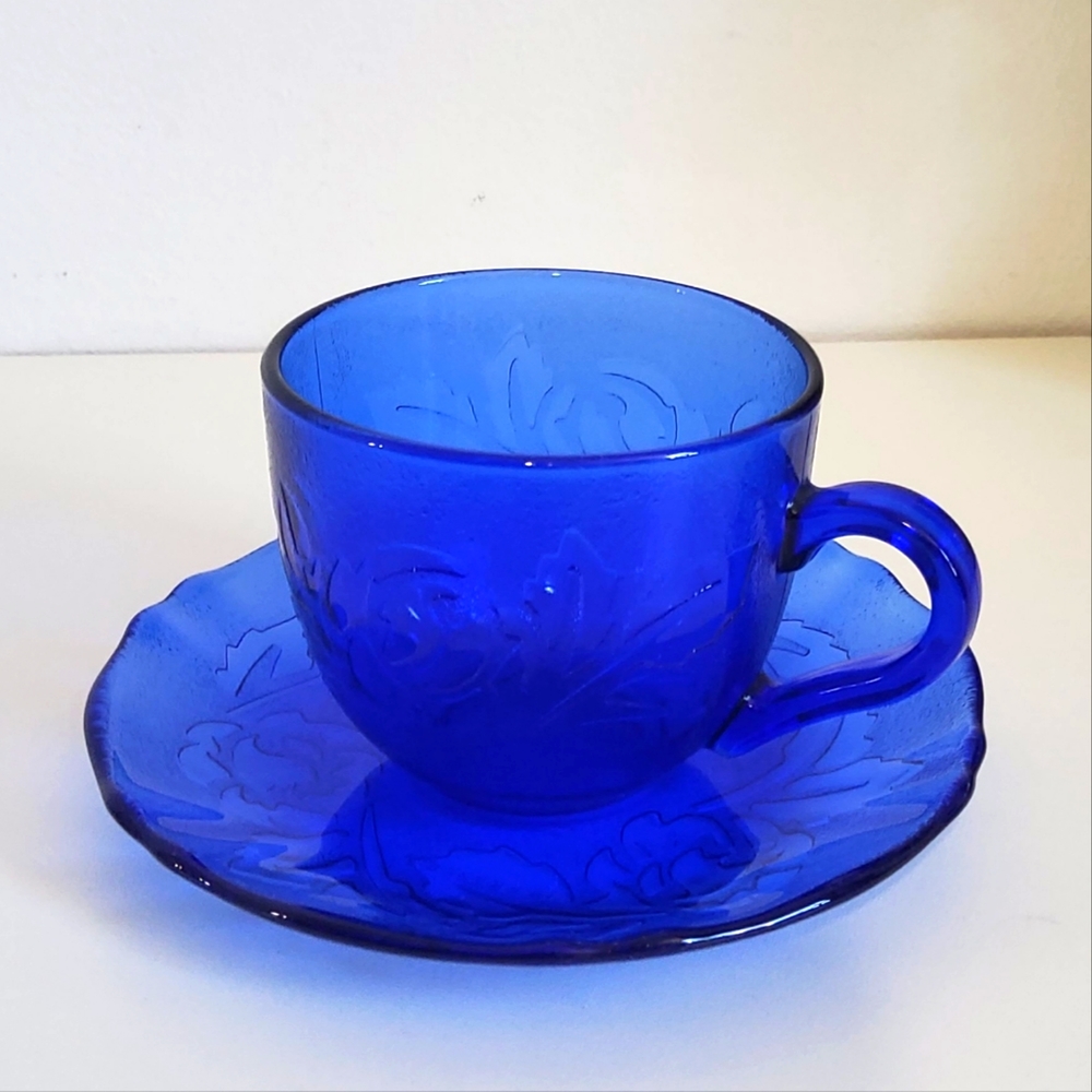 Vintage Arcoroc France Cobalt Blue Cup and Saucer